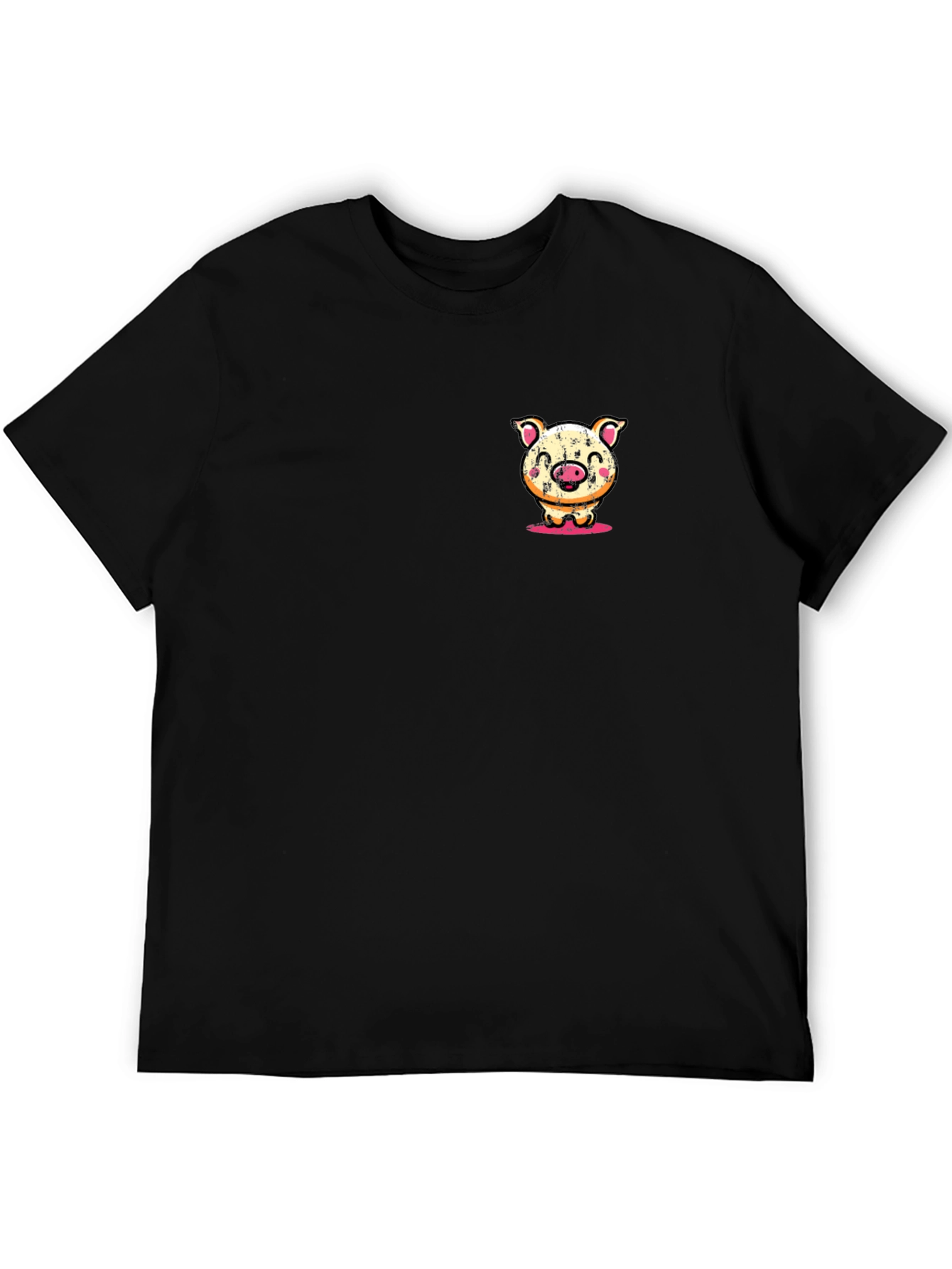 Pig Cartoon Graphic Tee - Soft Black T-Shirt