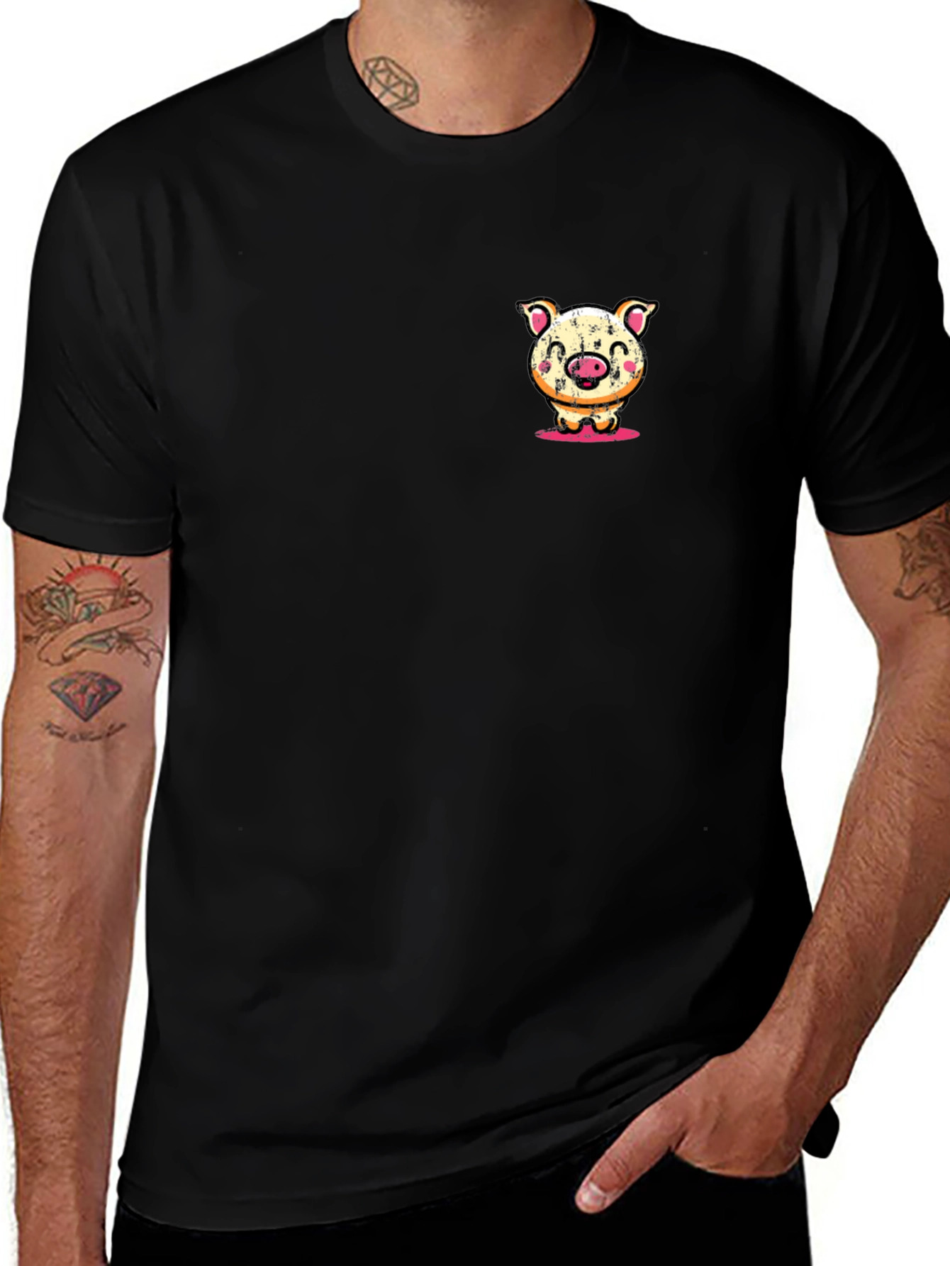 Pig Cartoon Graphic Tee - Soft Black T-Shirt