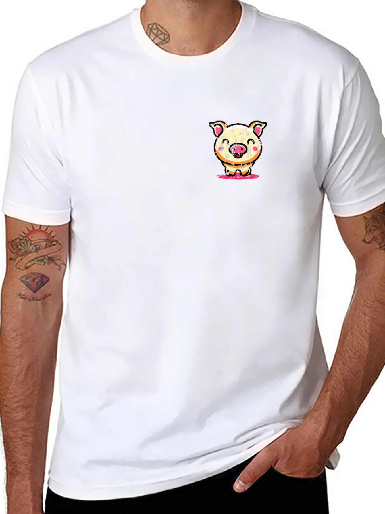 Pig Cartoon Graphic Tee - Soft Black T-Shirt