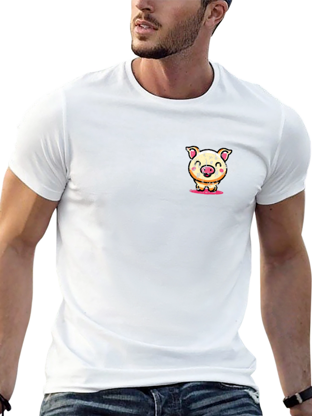 Pig Cartoon Graphic Tee - Soft Black T-Shirt