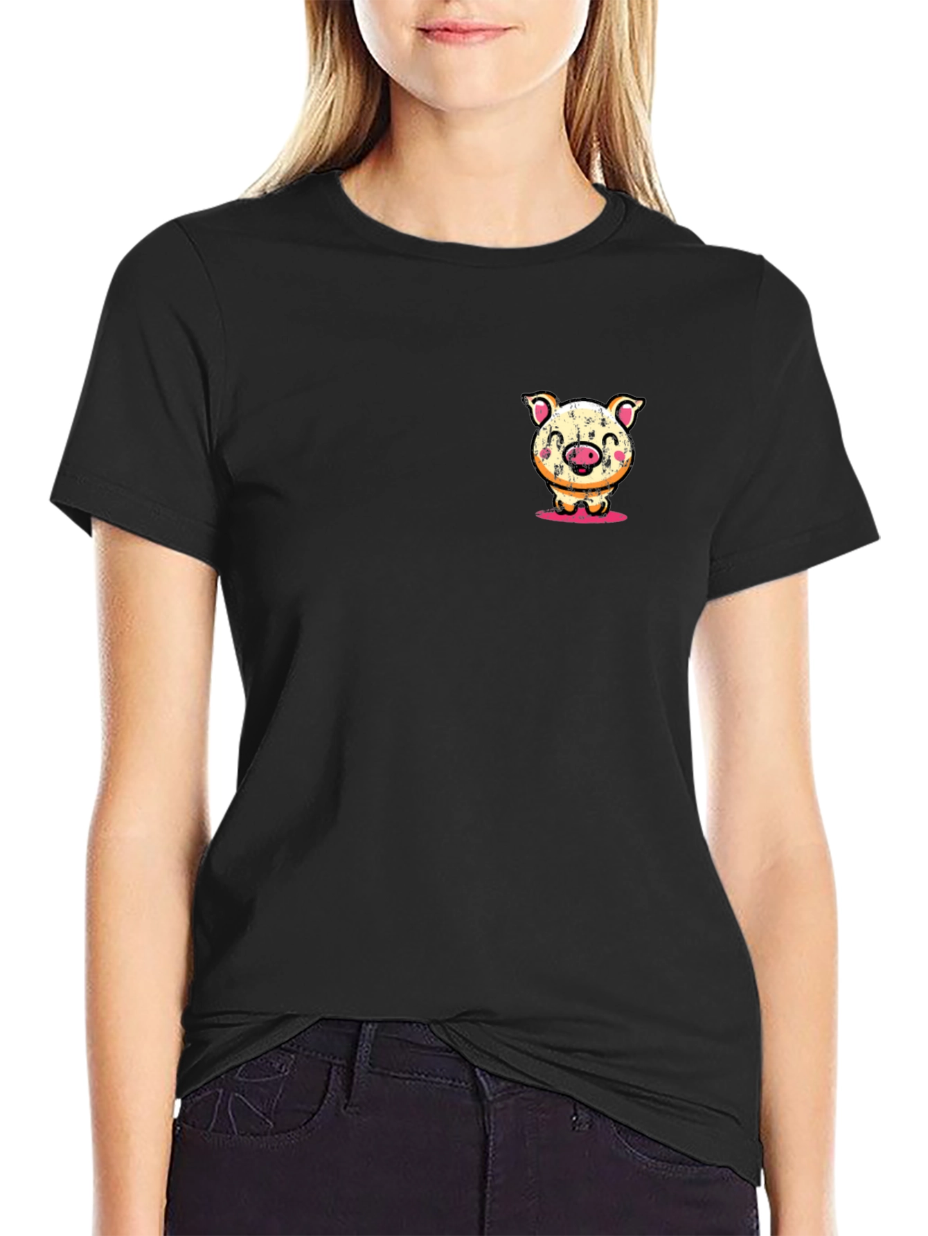 Pig Cartoon Graphic Tee - Soft Black T-Shirt