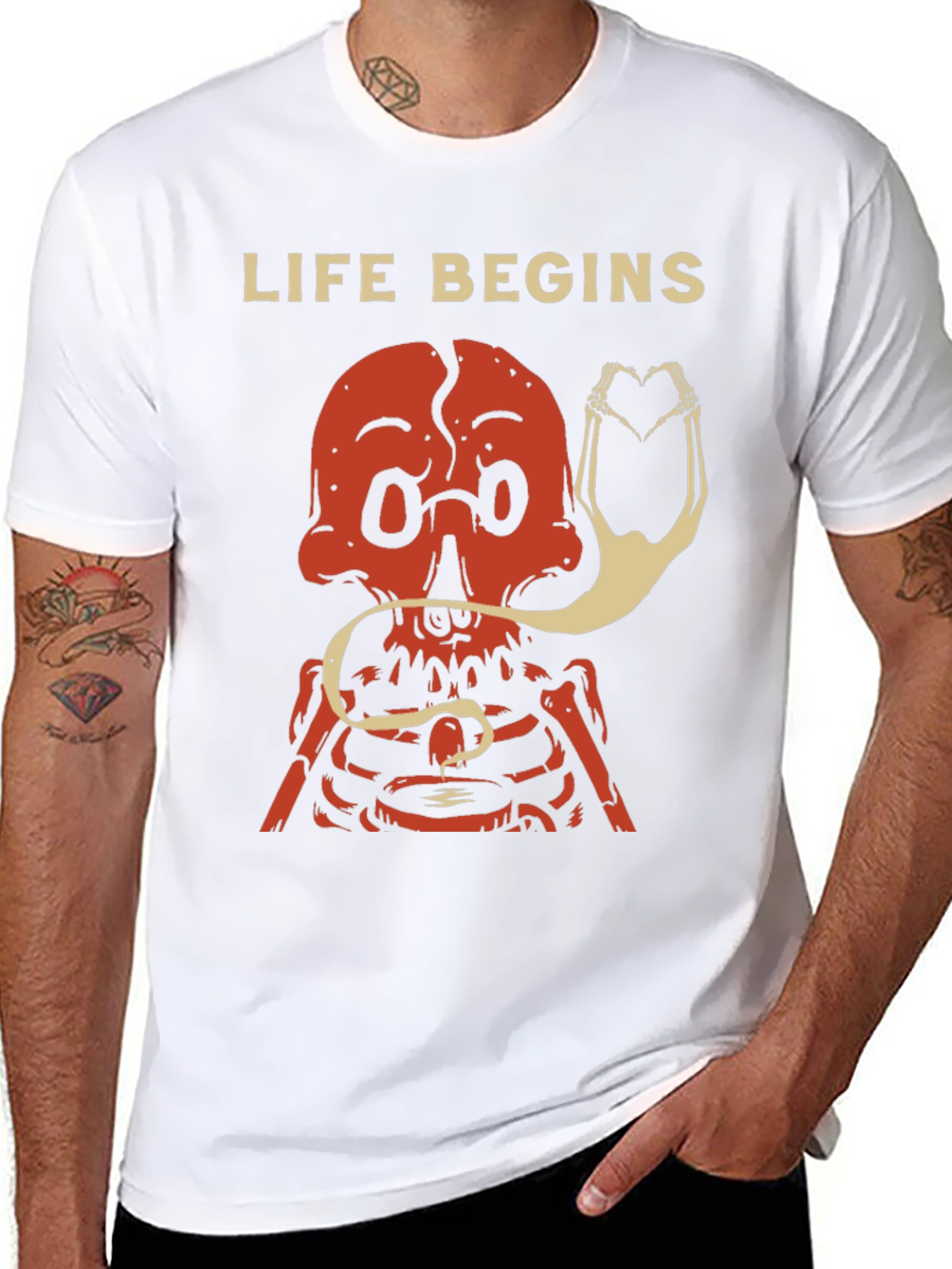 Life Begins Skeleton Graphic Tee - Stylish Mens T-Shirt