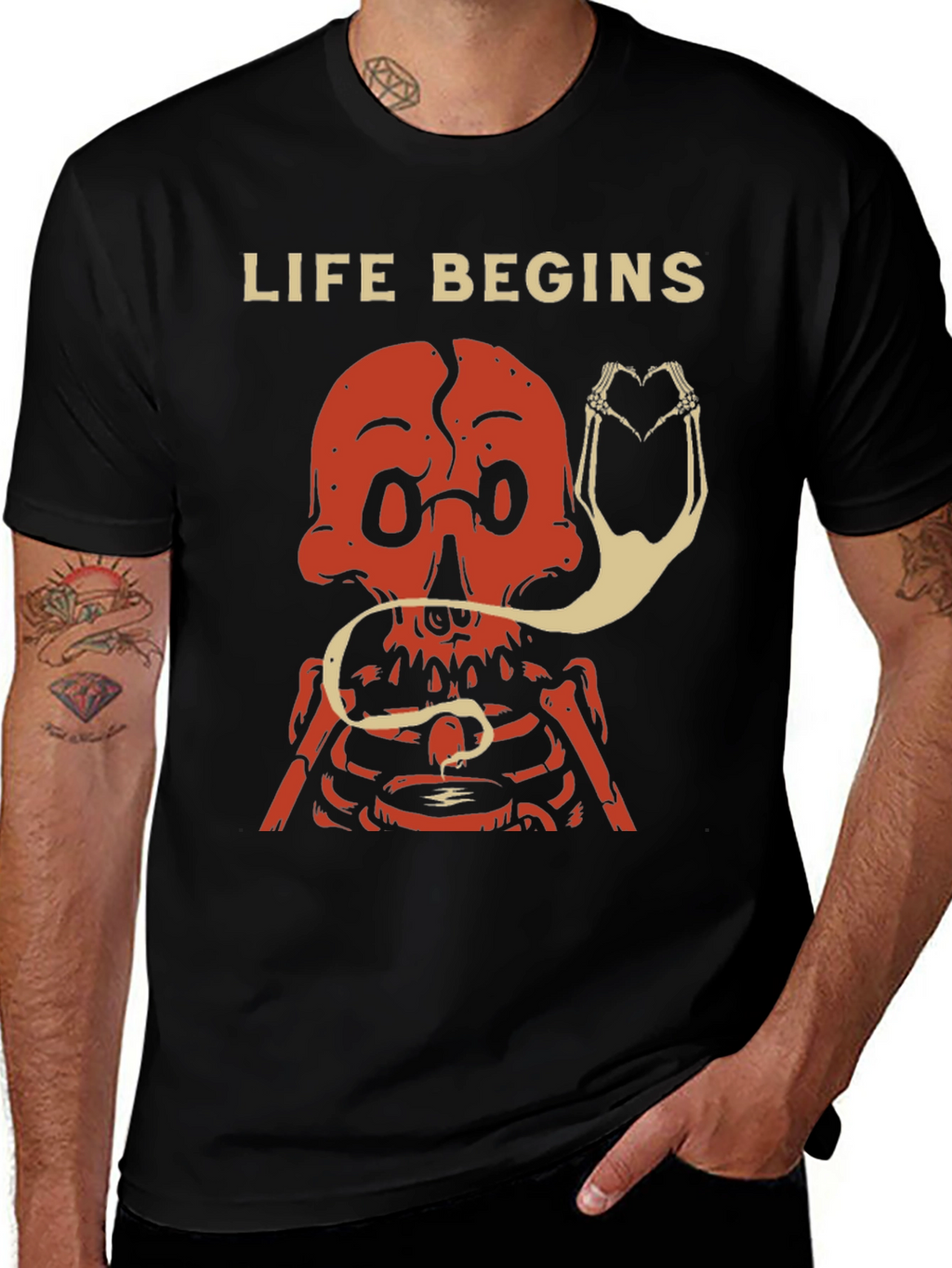Life Begins Skeleton Graphic Tee - Stylish Mens T-Shirt
