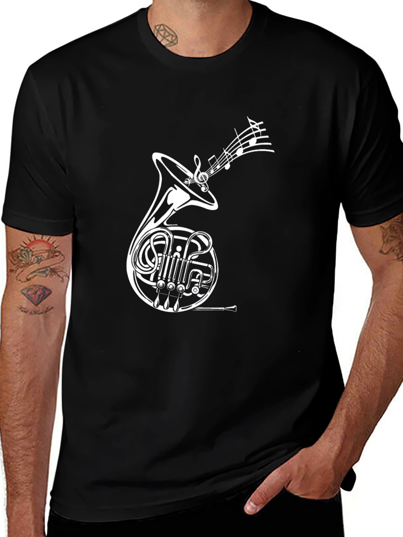 French Horn Music T-Shirt - Black