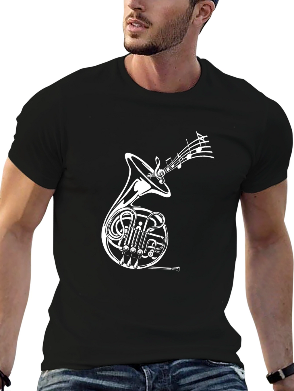 French Horn Music T-Shirt - Black