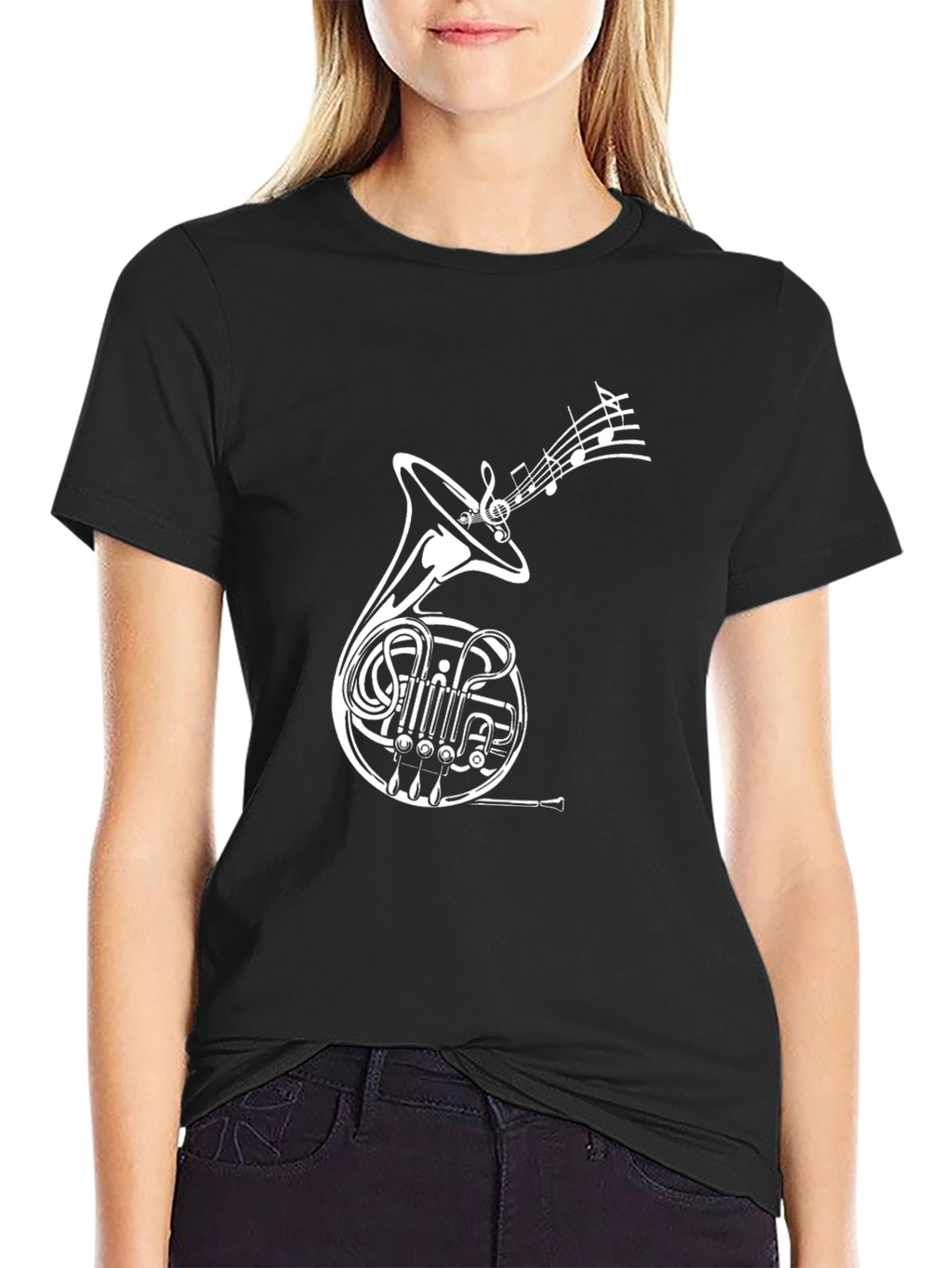 French Horn Music T-Shirt - Black