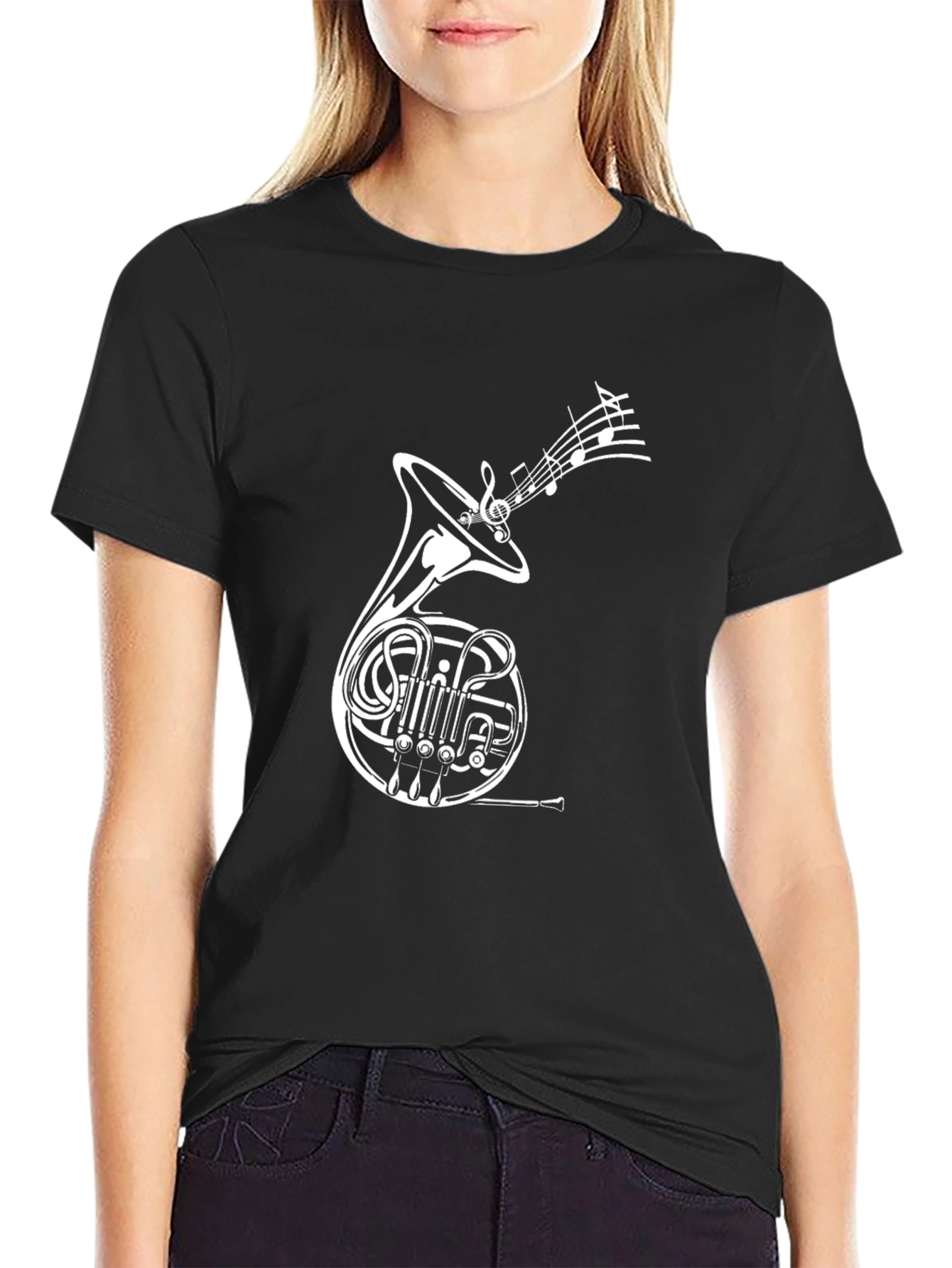 French Horn Music T-Shirt - Black