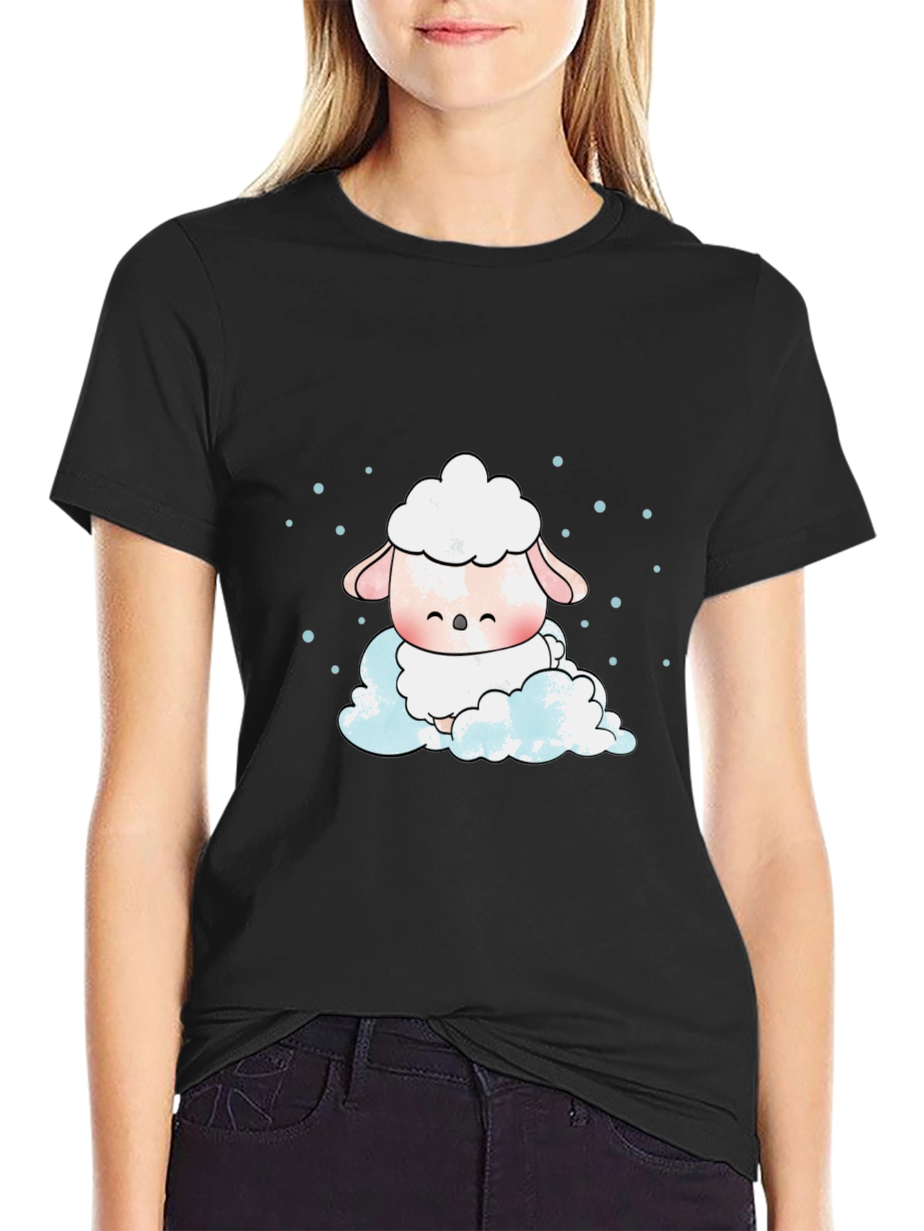 Cute Sheep On Cloud Graphic Tee