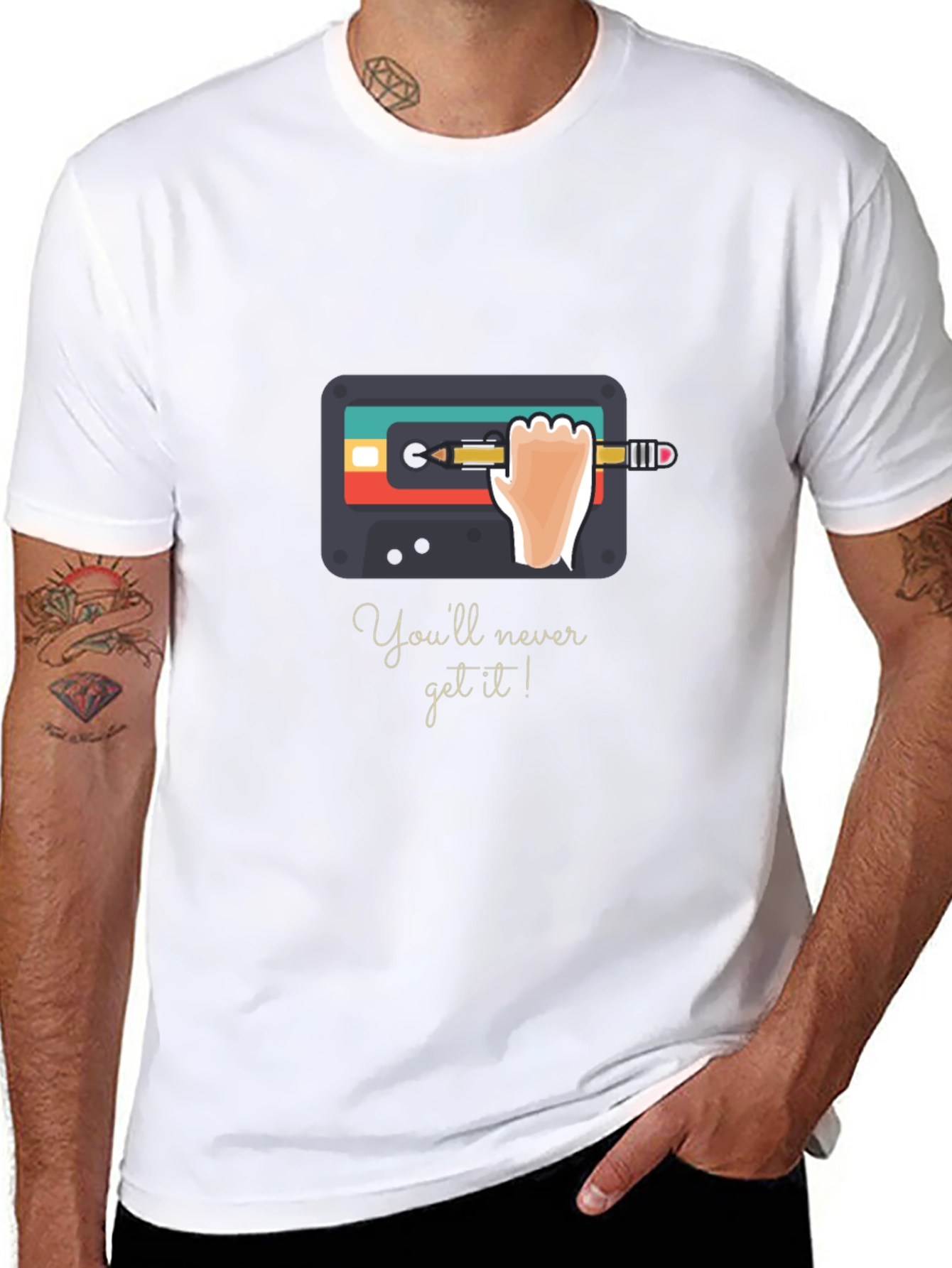 Retro Cassette Tape & Pencil Black Graphic Tee