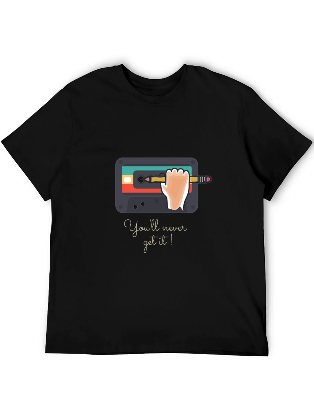 Retro Cassette Tape & Pencil Black Graphic Tee