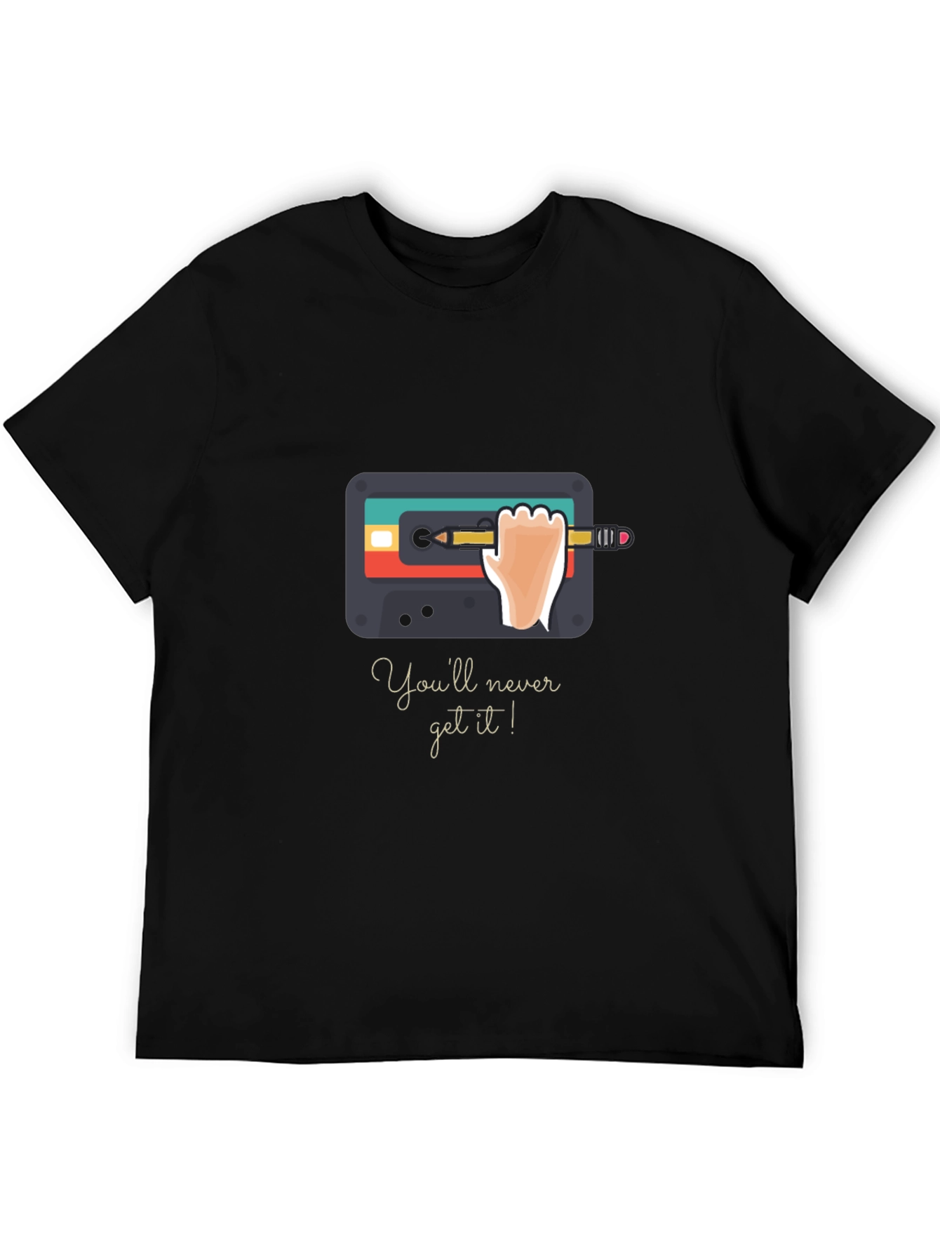 Retro Cassette Tape & Pencil Black Graphic Tee