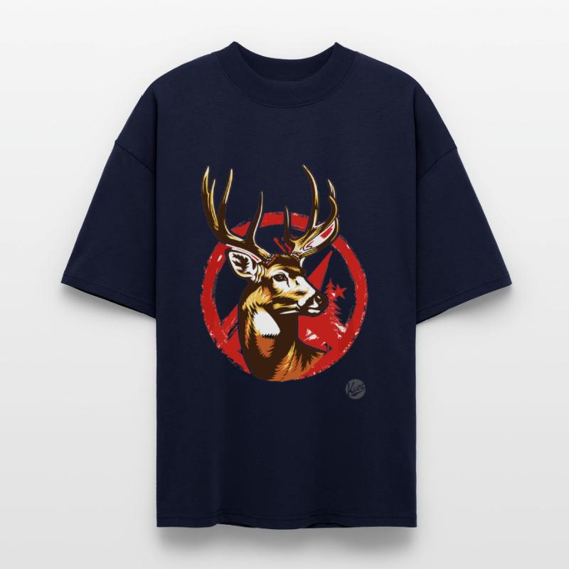 Majestic Deer Head with Red Forest Circle