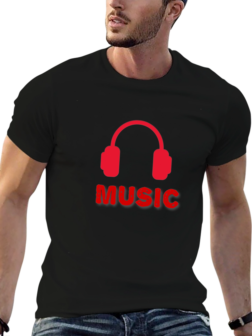 Music Headphone Graphic Tee - Black
