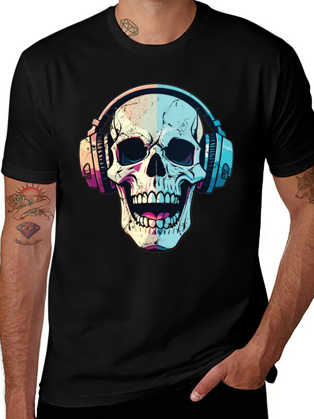 Skull with Headphones Graphic T-Shirt