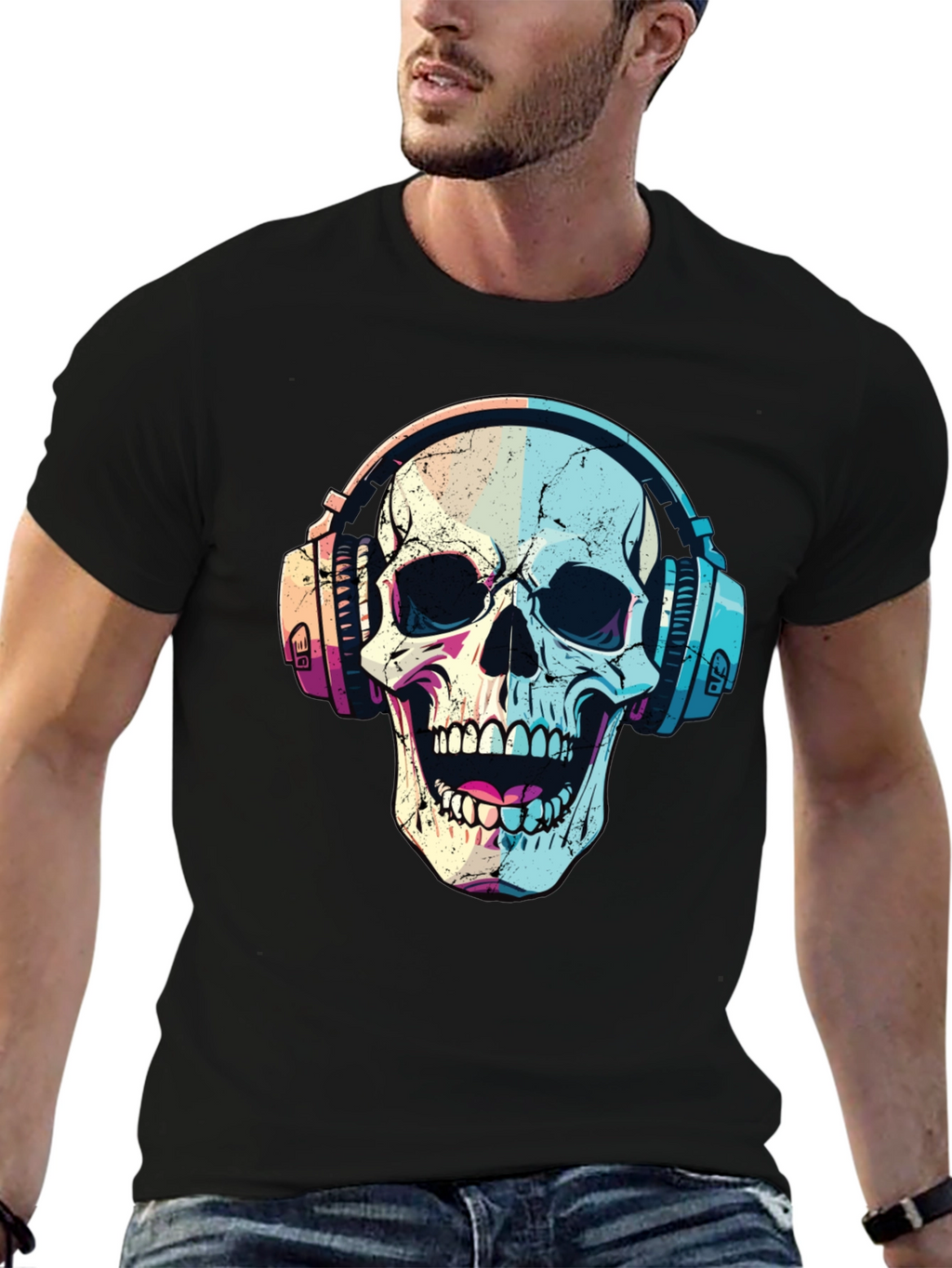 Skull with Headphones Graphic T-Shirt