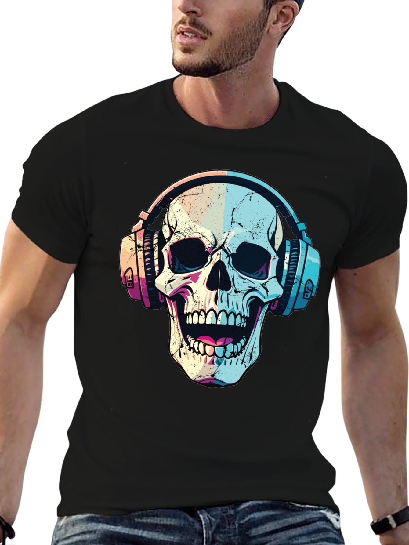 Skull with Headphones Graphic T-Shirt