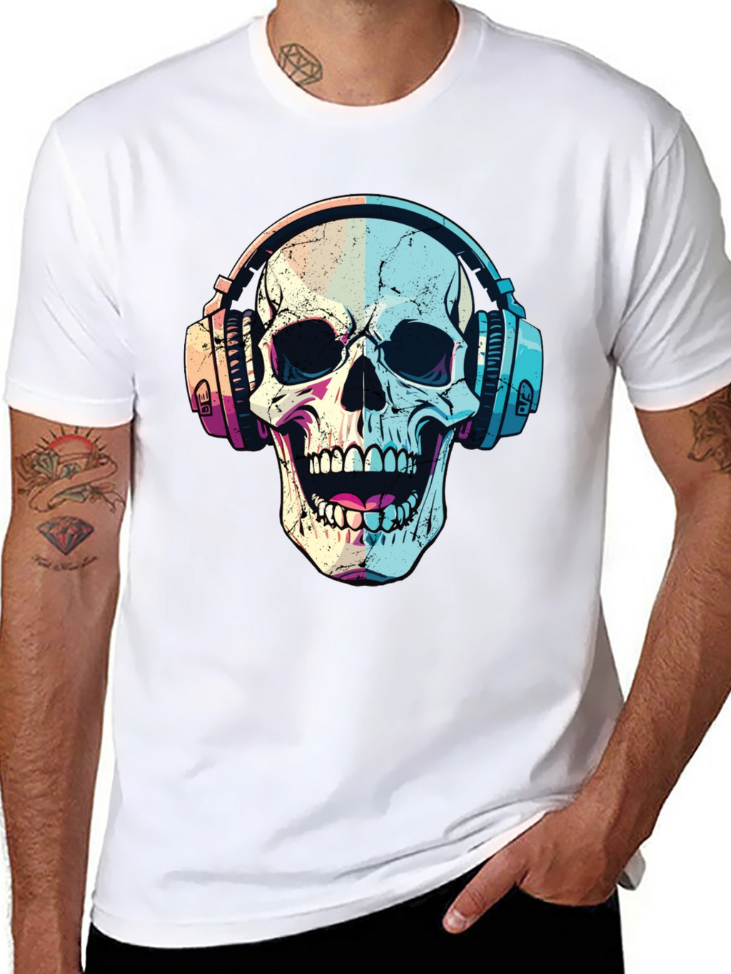 Skull with Headphones Graphic T-Shirt
