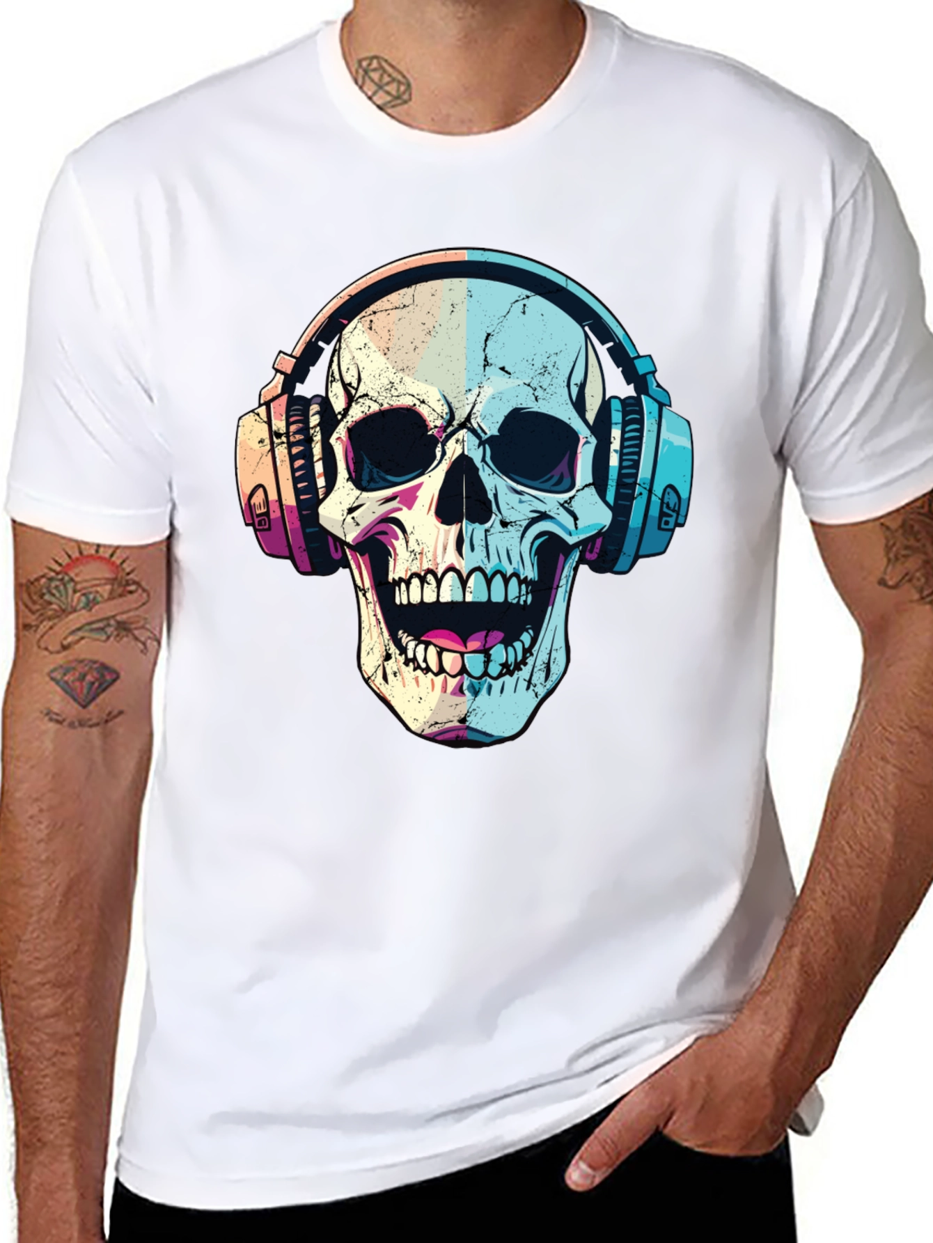Skull with Headphones Graphic T-Shirt