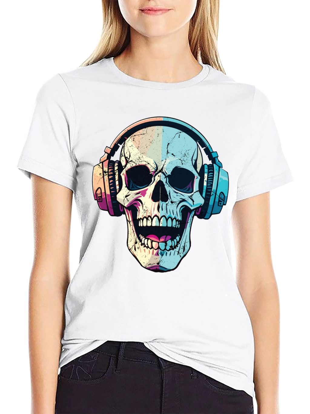 Skull with Headphones Graphic T-Shirt