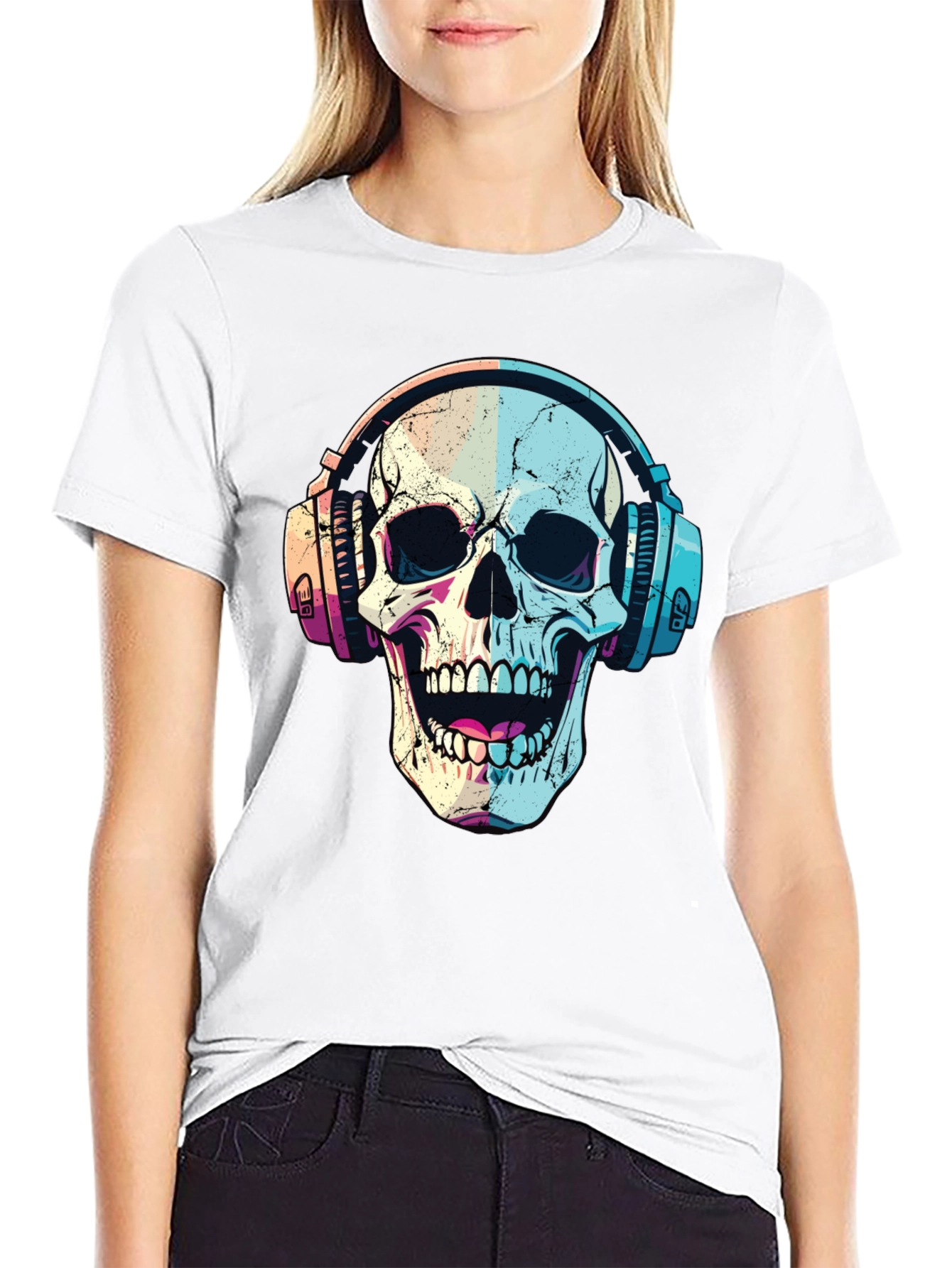 Skull with Headphones Graphic T-Shirt