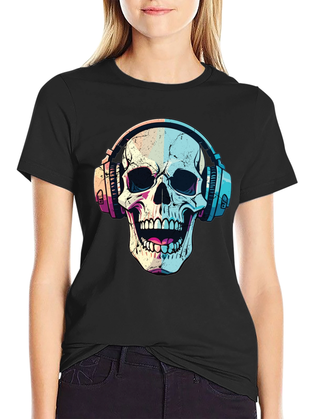 Skull with Headphones Graphic T-Shirt