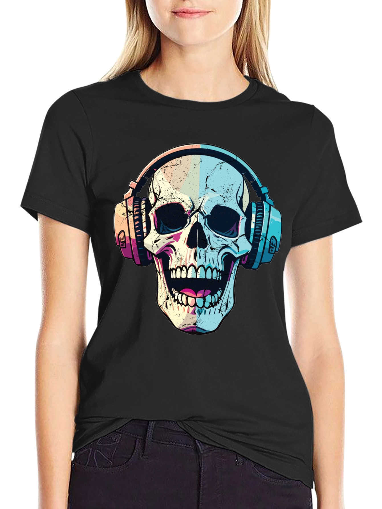 Skull with Headphones Graphic T-Shirt