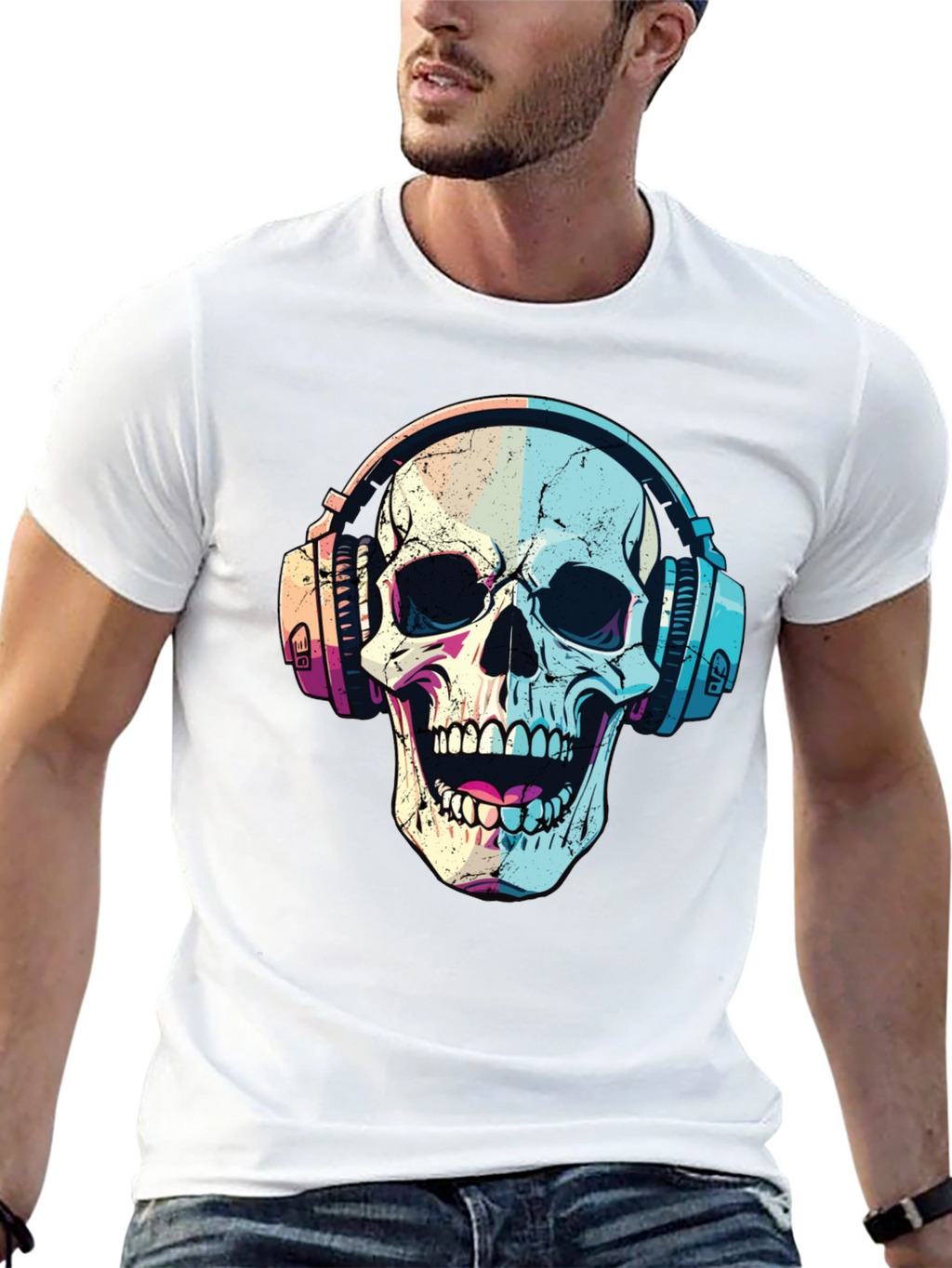 Skull with Headphones Graphic T-Shirt