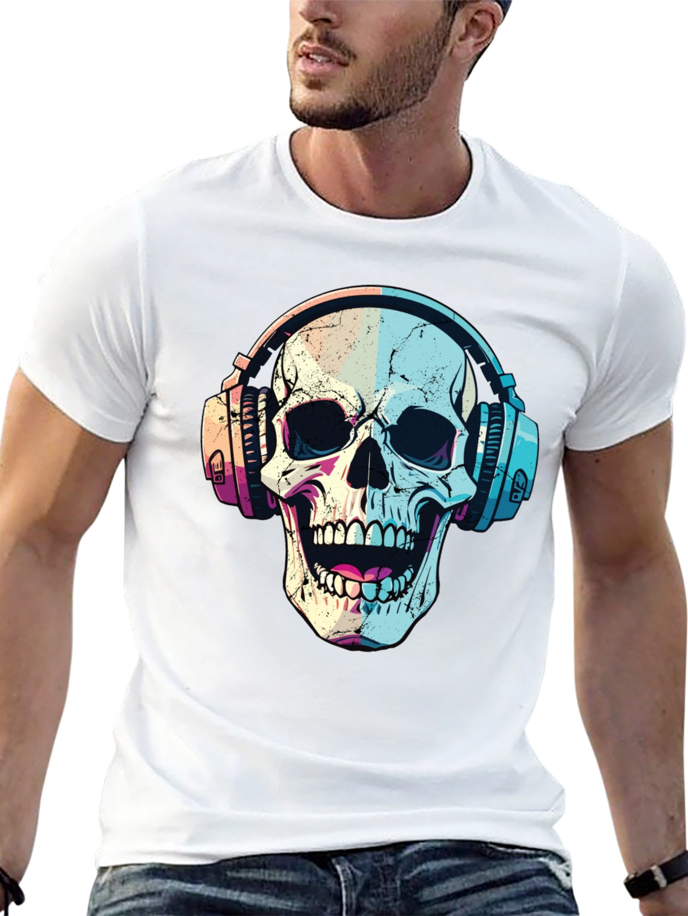 Skull with Headphones Graphic T-Shirt