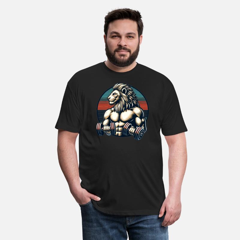 Muscular Lion Bodybuilder Gym Workout Retro Sunset