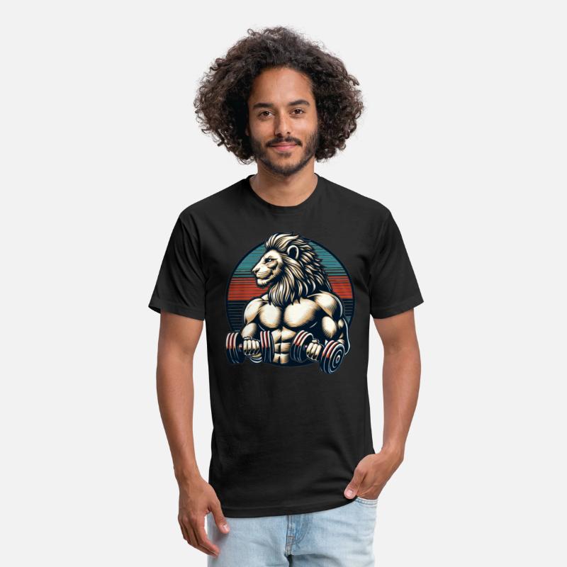Muscular Lion Bodybuilder Gym Workout Retro Sunset