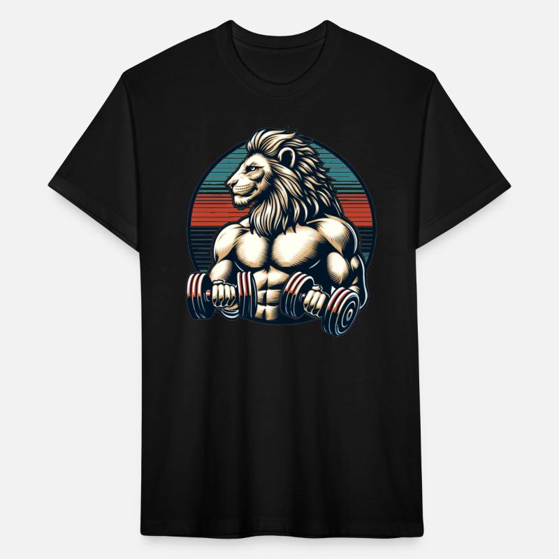 Muscular Lion Bodybuilder Gym Workout Retro Sunset