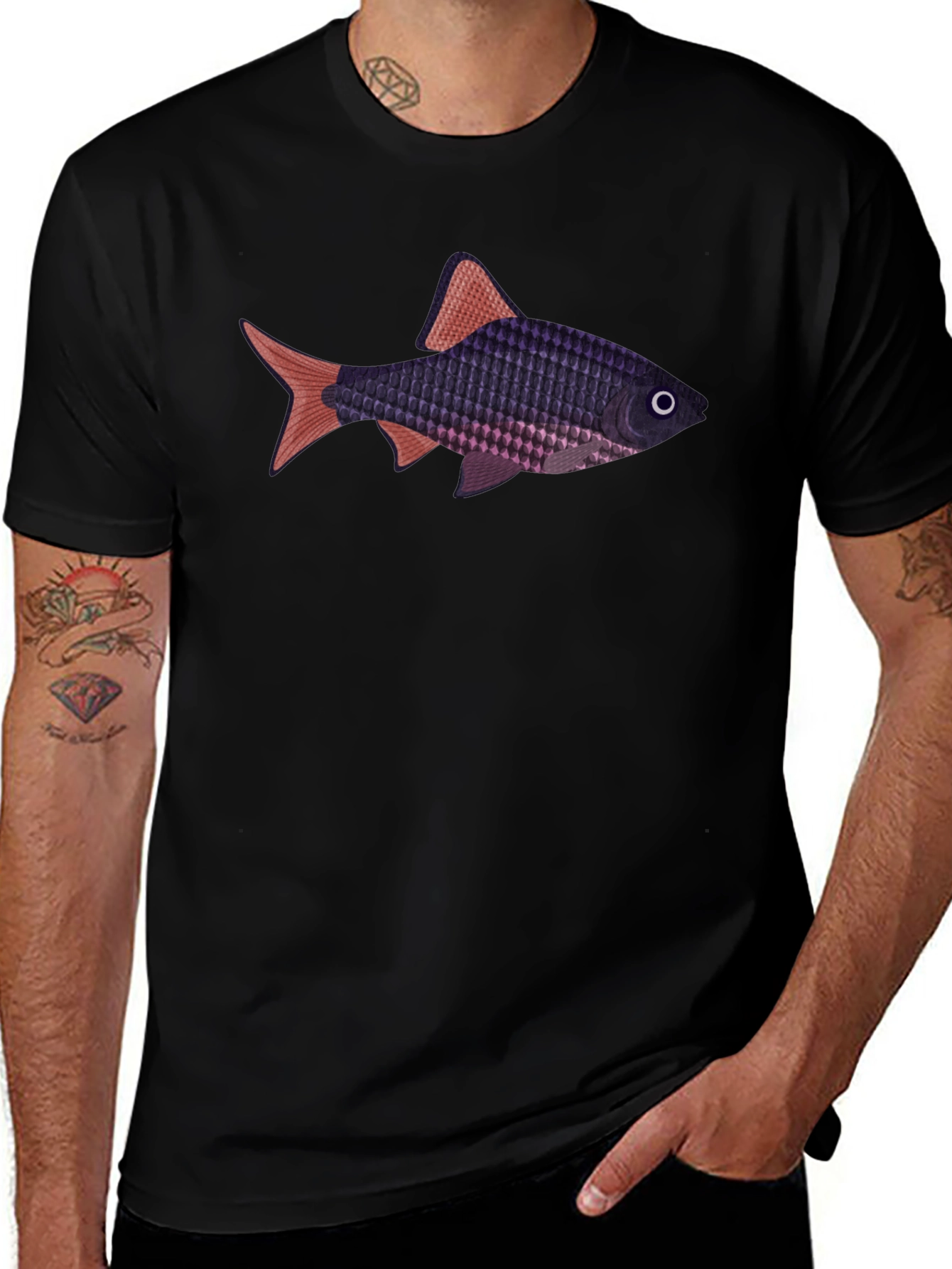Mens Black Fish Graphic T-Shirt