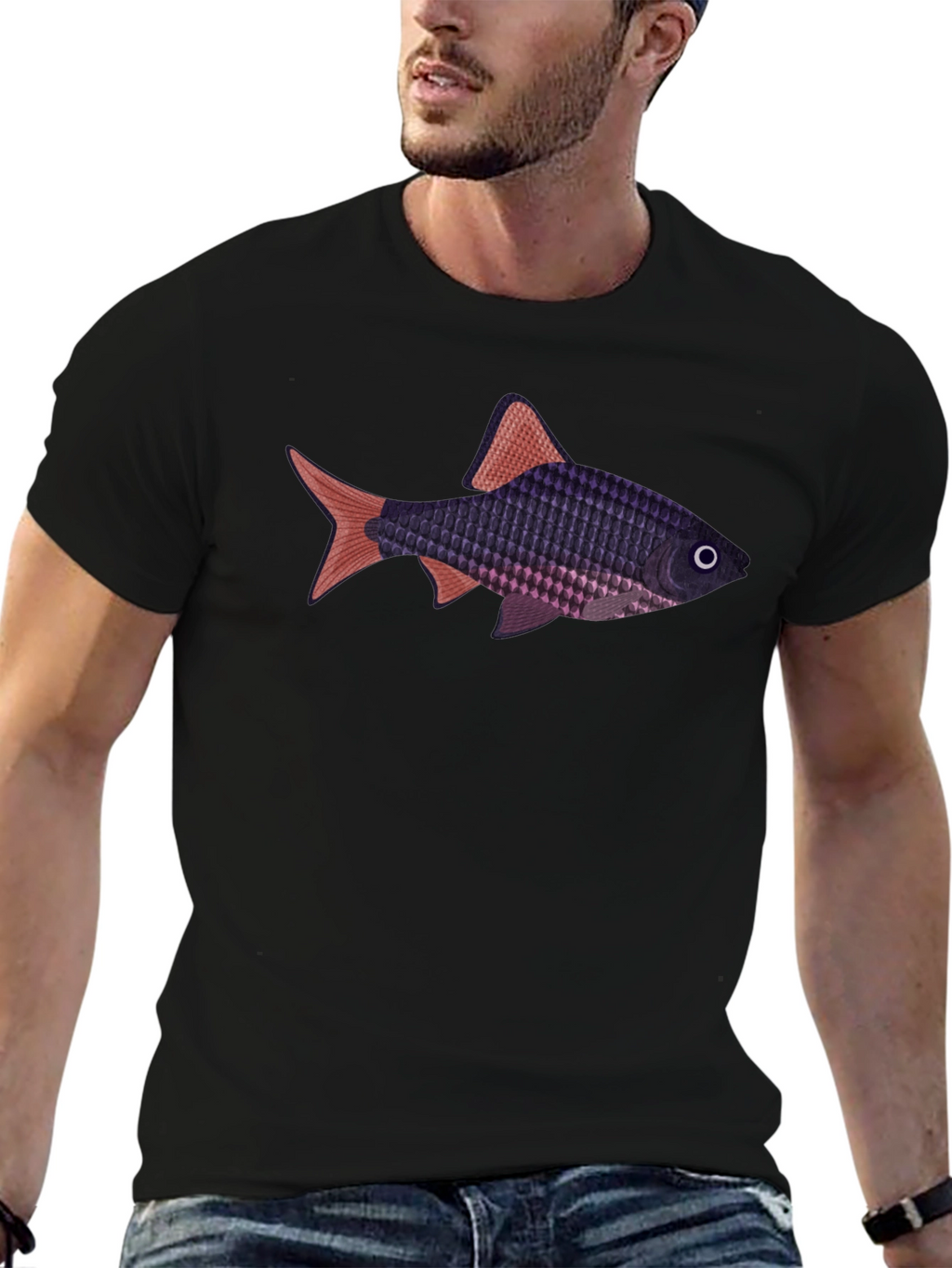 Mens Black Fish Graphic T-Shirt