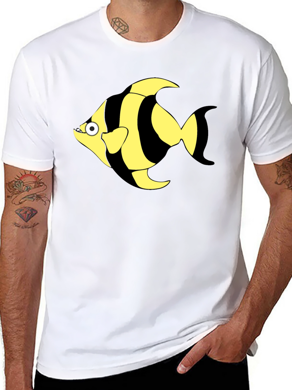 Striped Fish Graphic T-Shirt - Black Cotton Tee