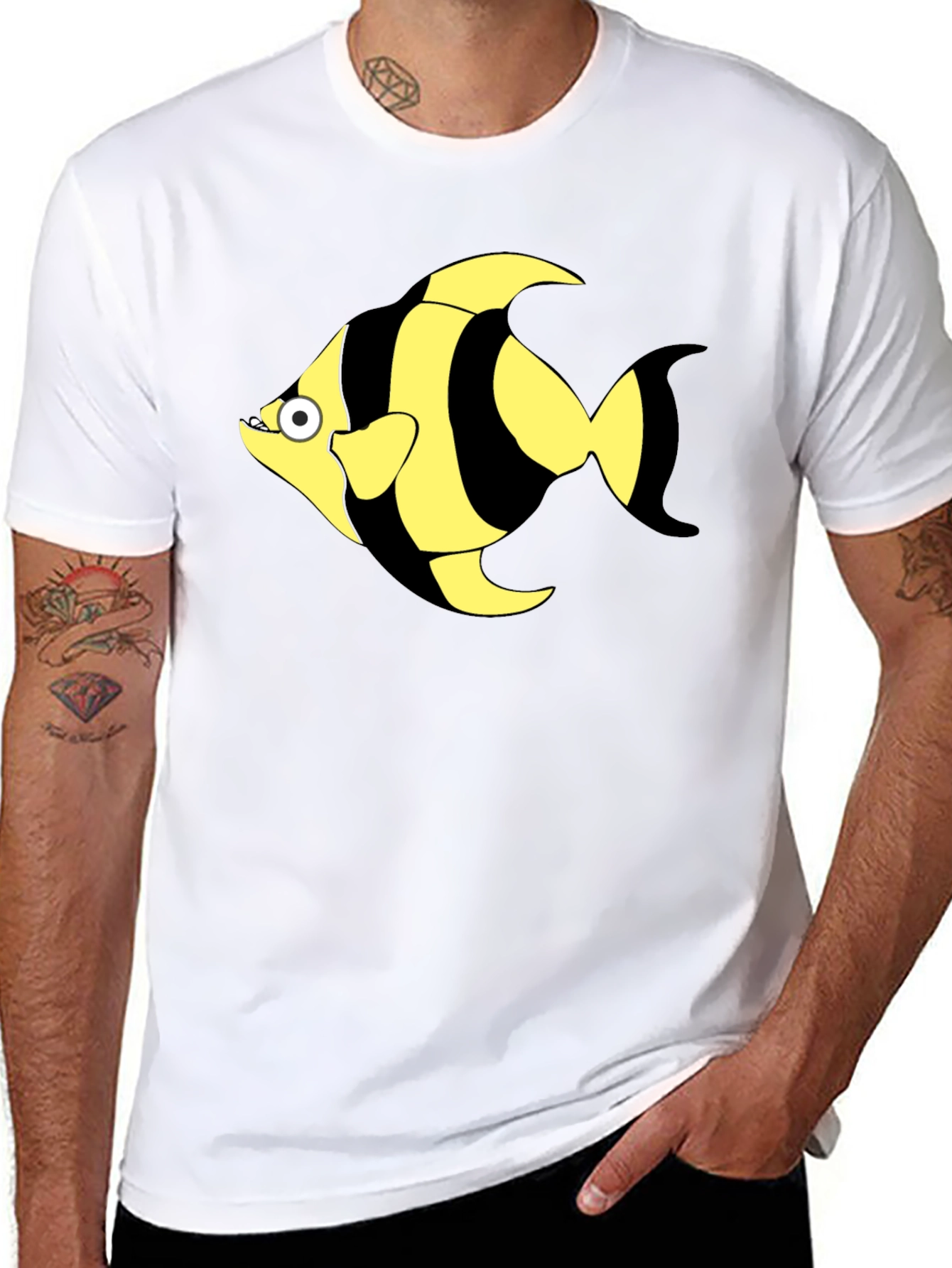 Striped Fish Graphic T-Shirt - Black Cotton Tee