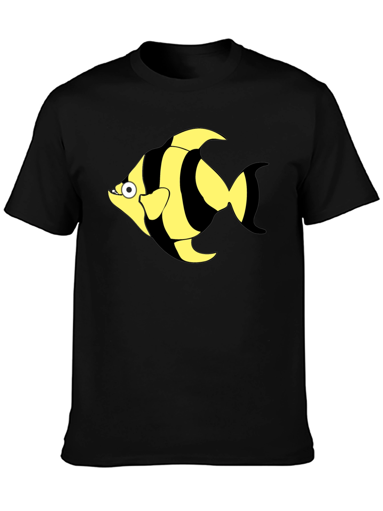 Striped Fish Graphic T-Shirt - Black Cotton Tee