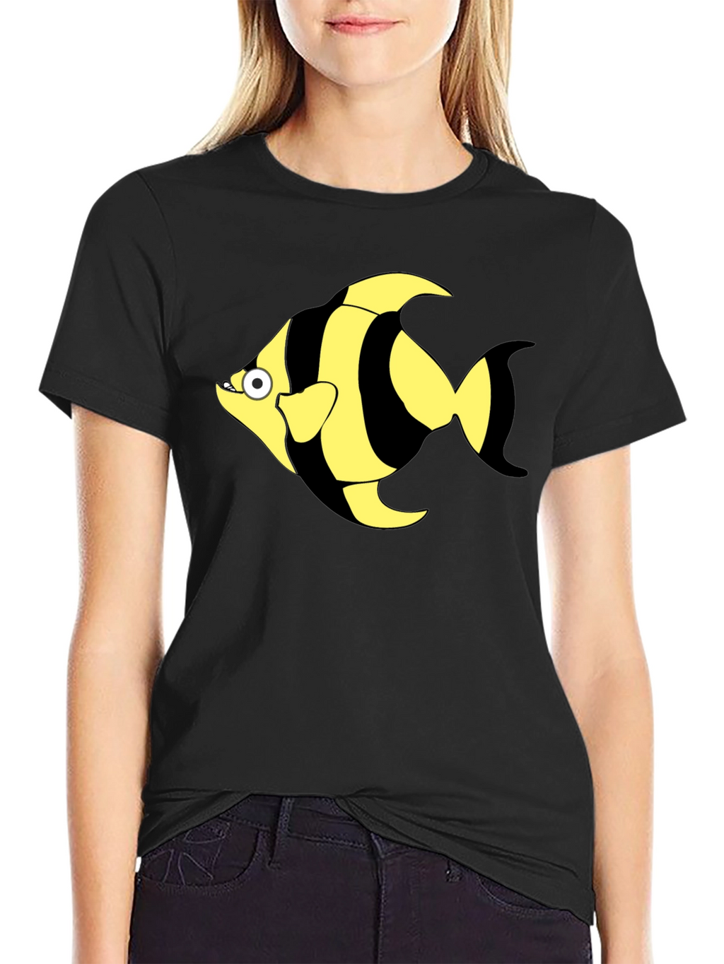 Striped Fish Graphic T-Shirt - Black Cotton Tee