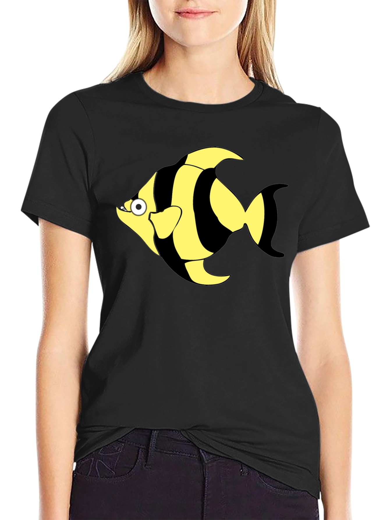 Striped Fish Graphic T-Shirt - Black Cotton Tee