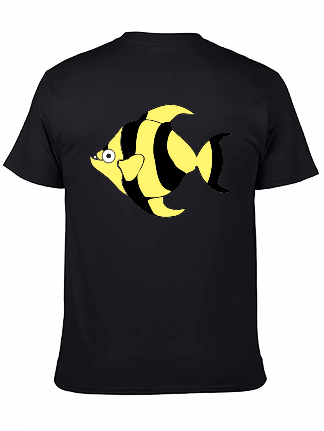 Striped Fish Graphic T-Shirt - Black Cotton Tee