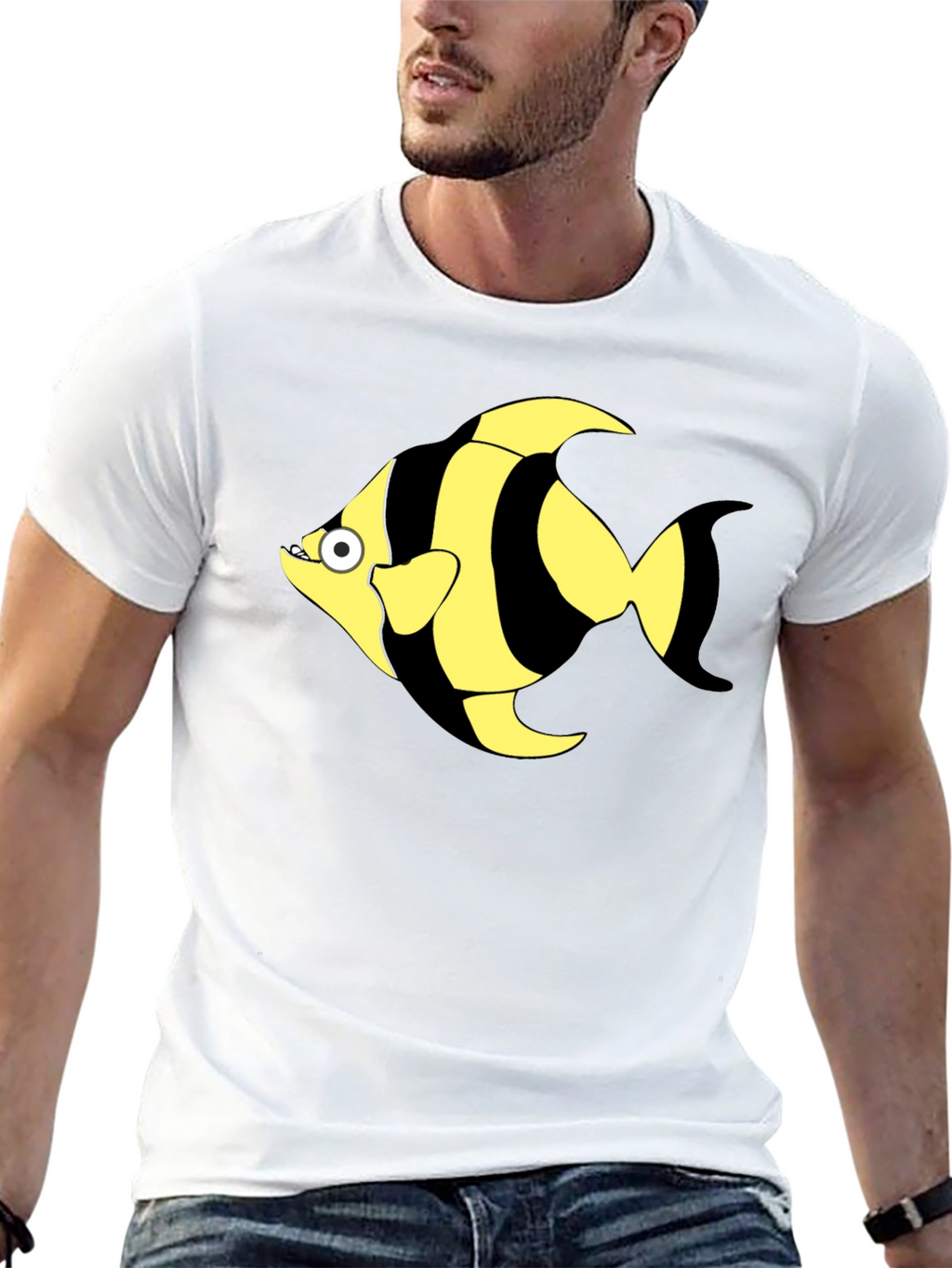 Striped Fish Graphic T-Shirt - Black Cotton Tee