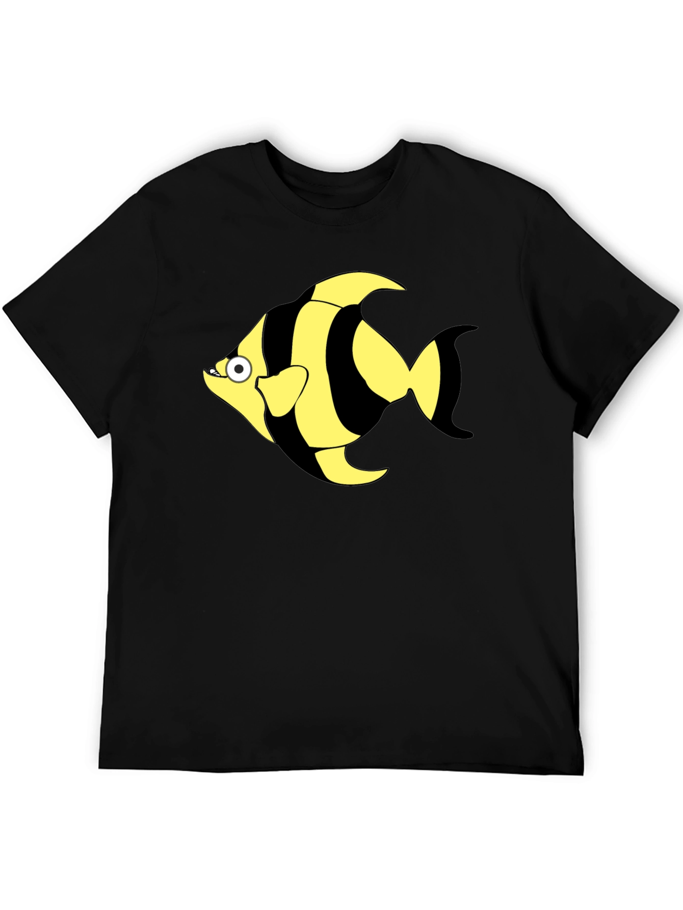 Striped Fish Graphic T-Shirt - Black Cotton Tee