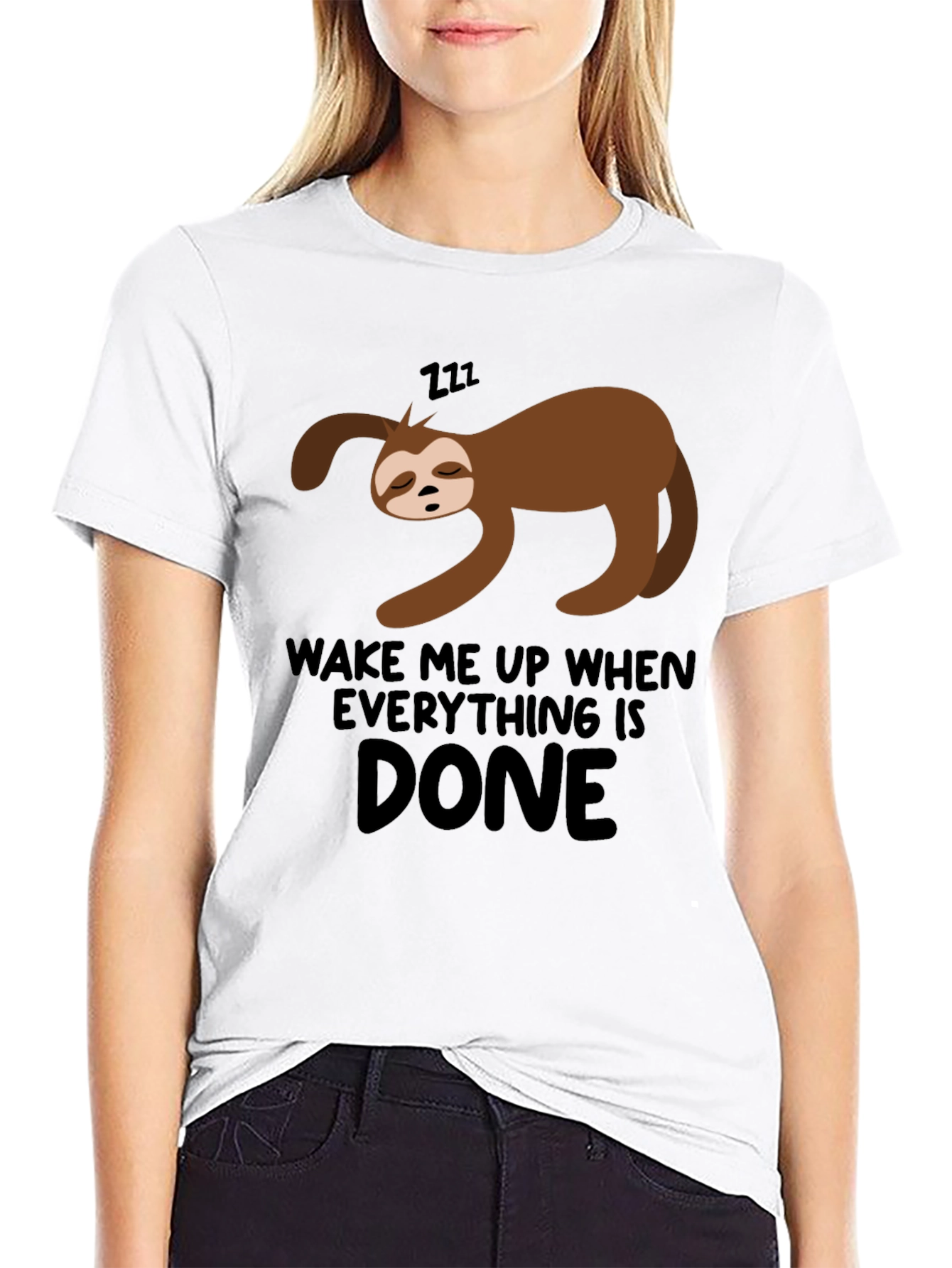 Lazy Sloth Wake Me Up When Done Black T-Shirt
