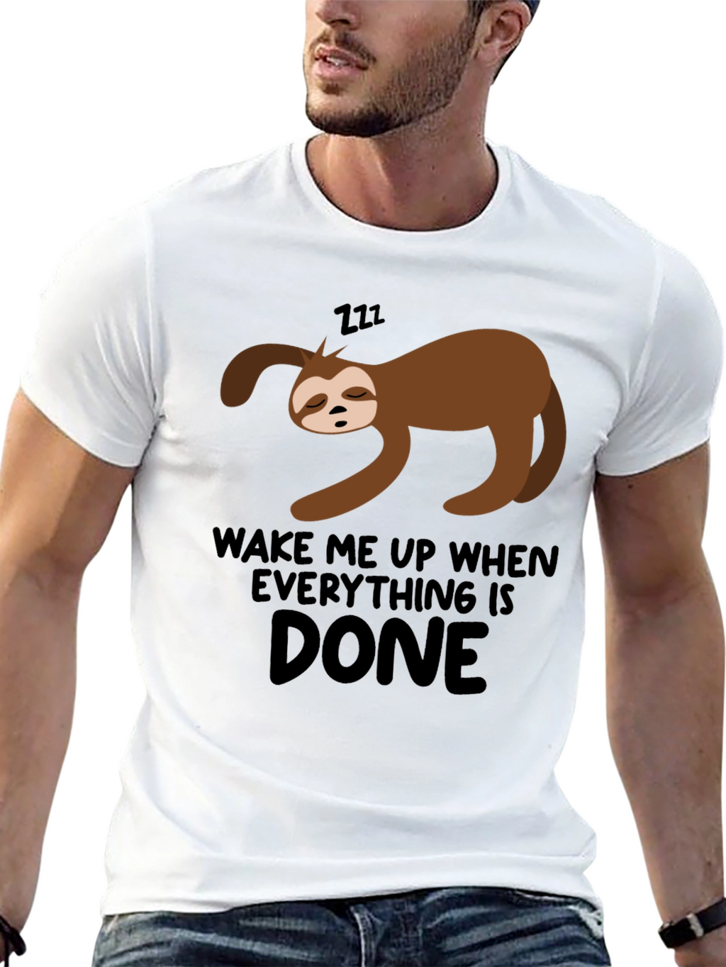 Lazy Sloth Wake Me Up When Done Black T-Shirt