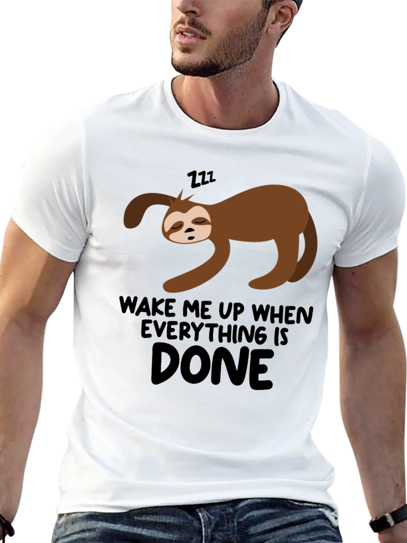 Lazy Sloth Wake Me Up When Done Black T-Shirt