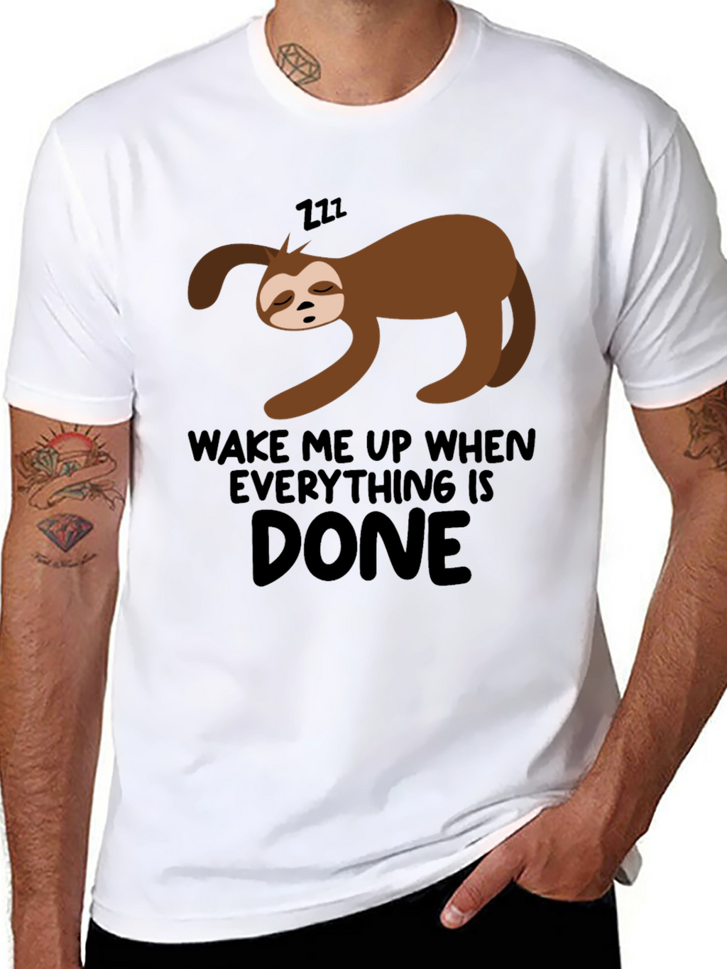 Lazy Sloth Wake Me Up When Done Black T-Shirt