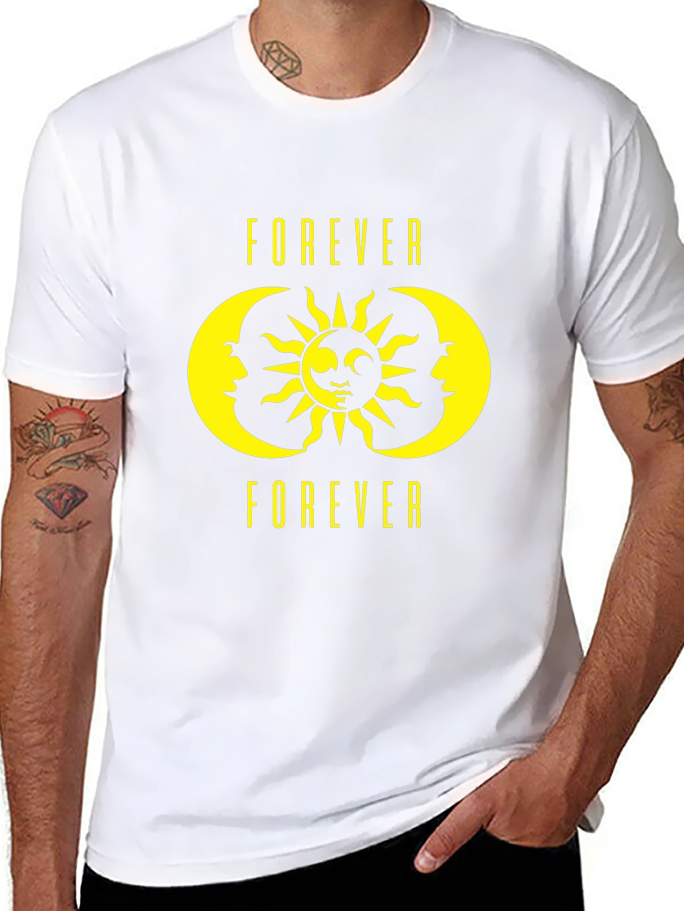 Forever Sun & Moon Graphic Tee - Black Cotton T-Shirt