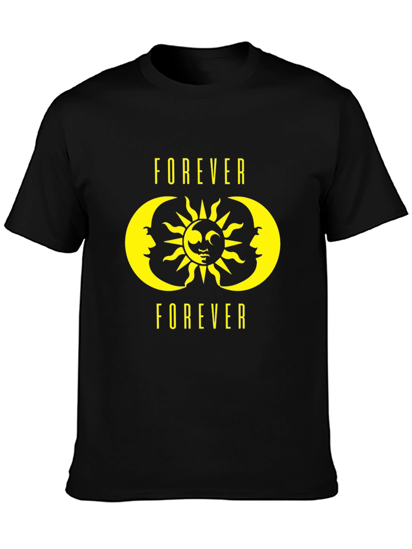 Forever Sun & Moon Graphic Tee - Black Cotton T-Shirt