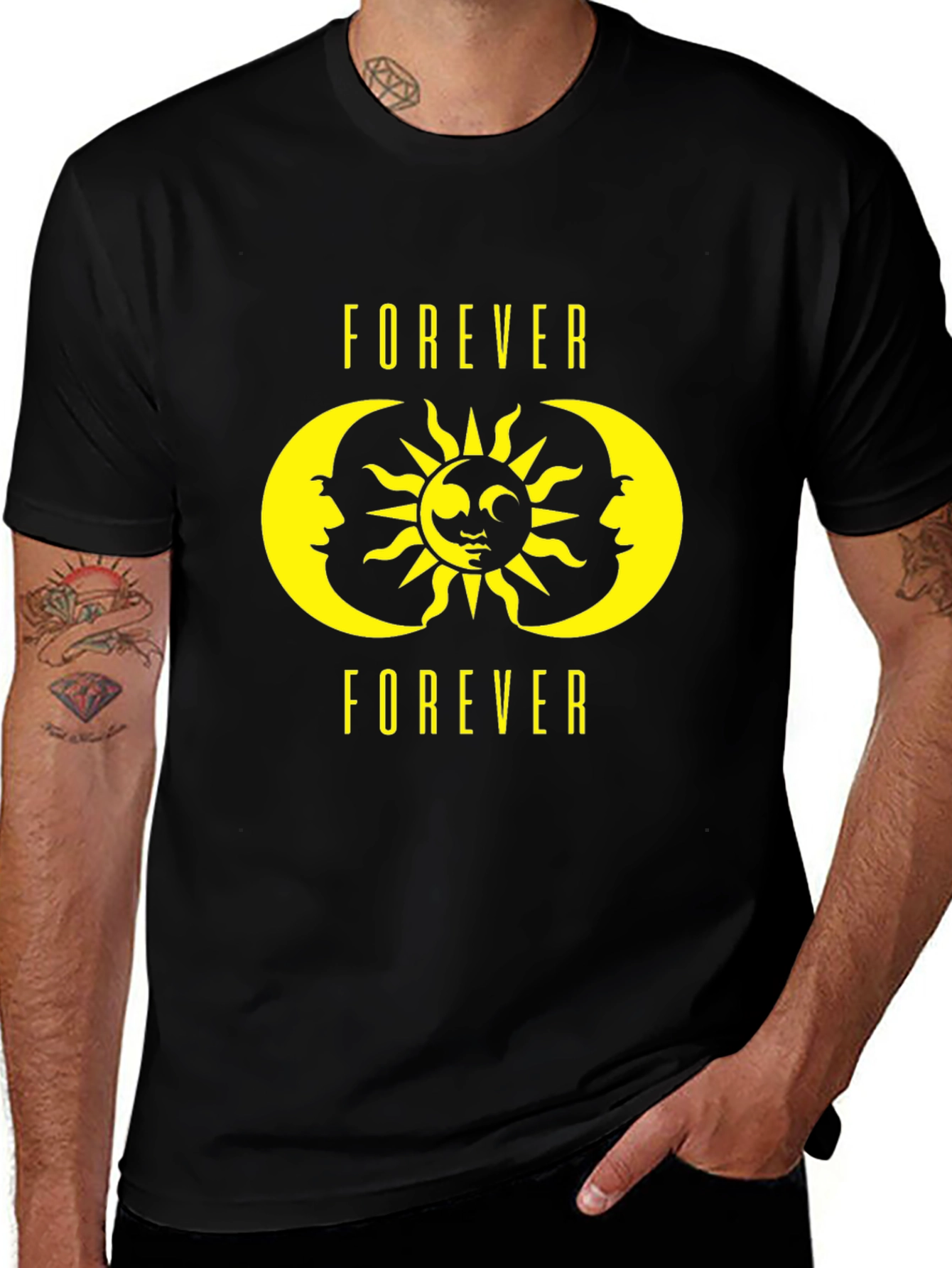 Forever Sun & Moon Graphic Tee - Black Cotton T-Shirt