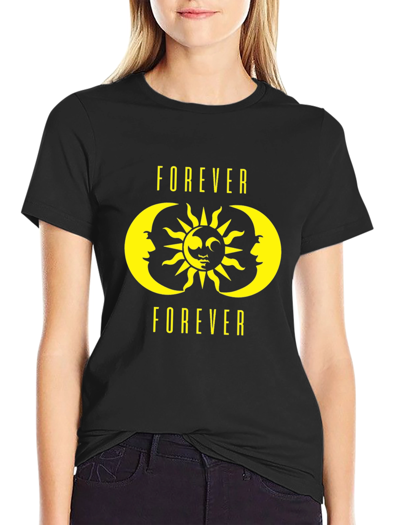 Forever Sun & Moon Graphic Tee - Black Cotton T-Shirt