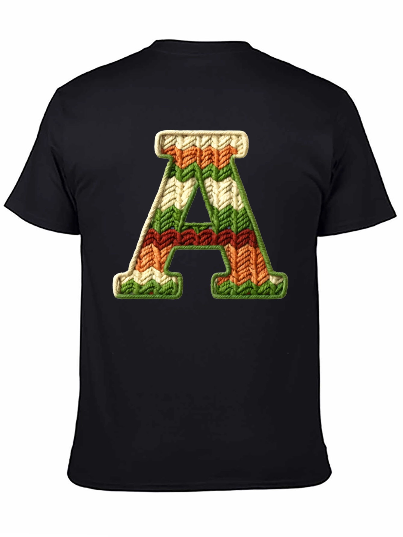 Letter A Knitted Pattern Black Tee